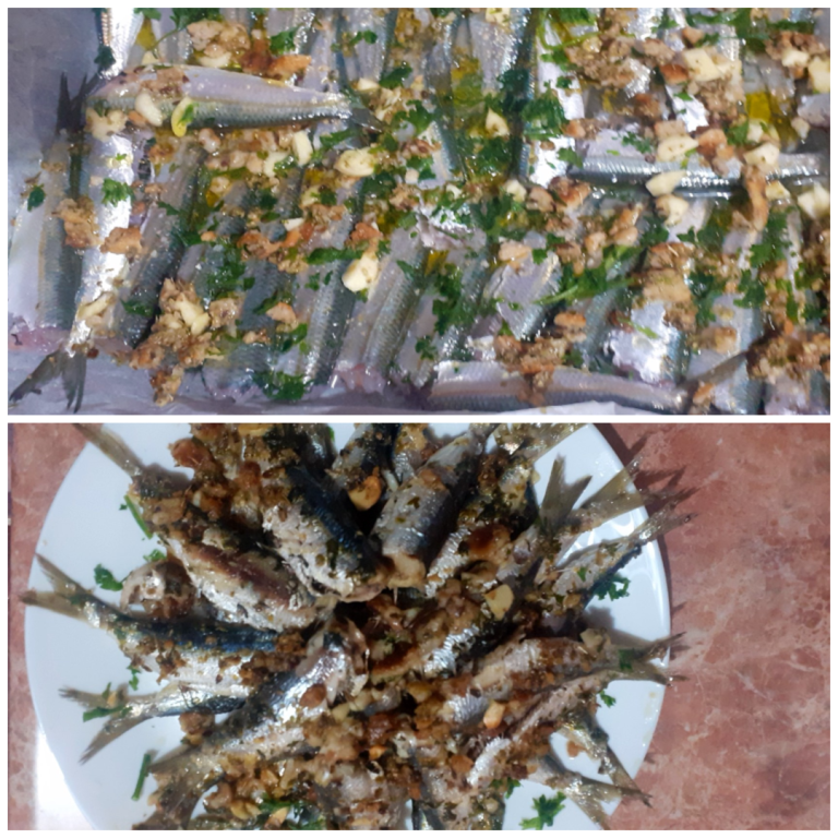 Sardine gratinate la cuptor. Sursa foto : photo-collage
